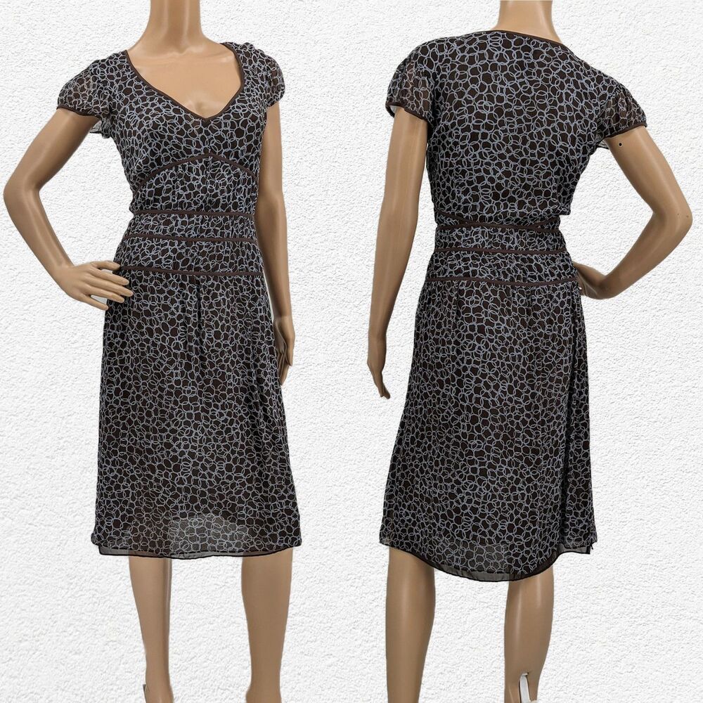 Vintage y2k Kenneth Cole Silk Dress Milkmaid Brown Mod Millennium Size 2